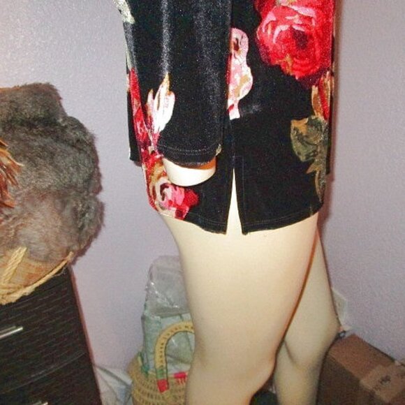 NWT White Stag VELVET Blouse Size M TUNIC Top 3/4 SLEEVE Velour FLORAL Oversized - Picture 5 of 9